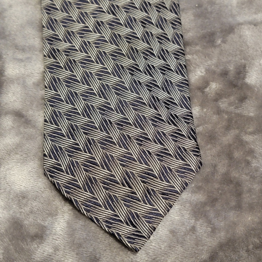 Hickey Freeman Italian Silk Tie Mens OS Blue Silver-Gray Excellent Hand Folded